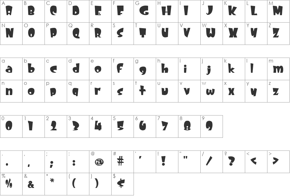 Skooz' me font character map preview