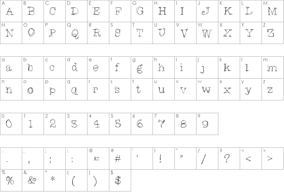 SkratchySkrape font character map preview