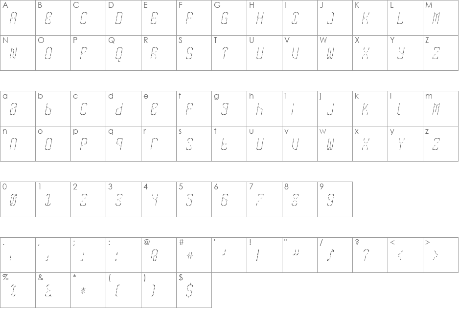 SkreanFine Oblique font character map preview