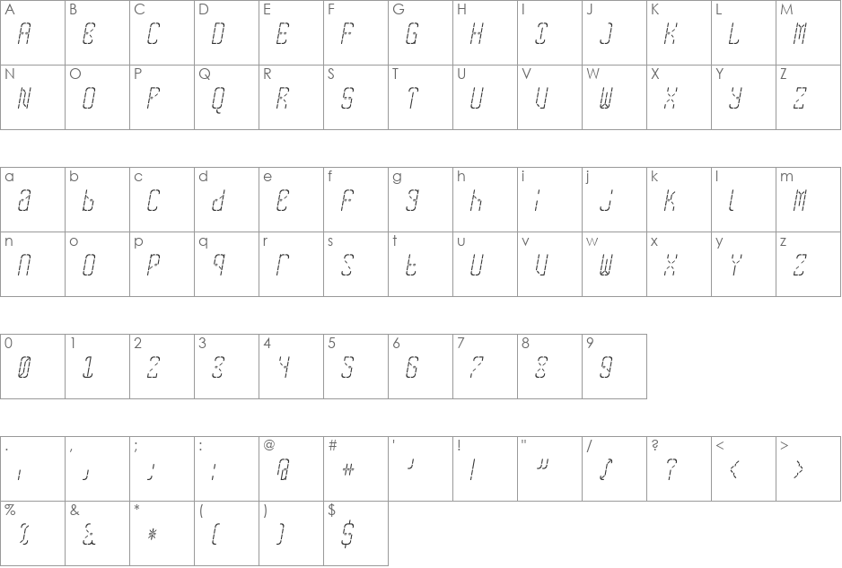 SkreanRegular Oblique font character map preview