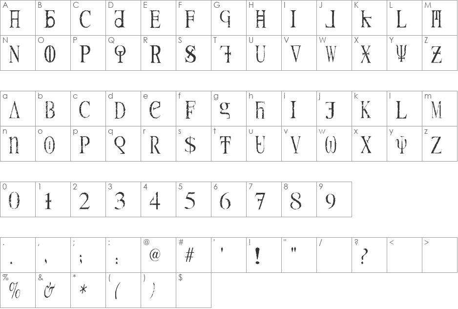 Skreech font character map preview