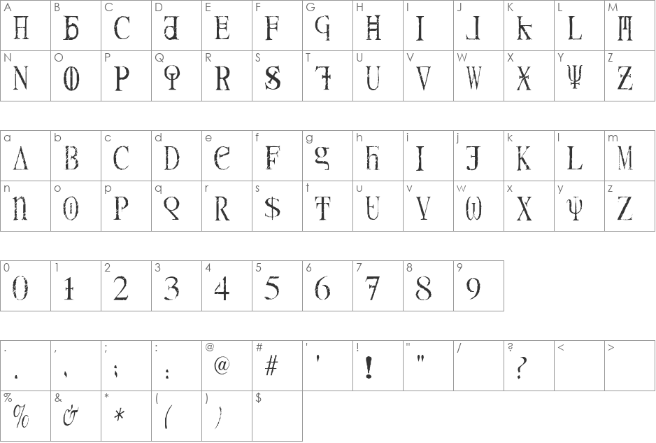 SkreechCaps font character map preview