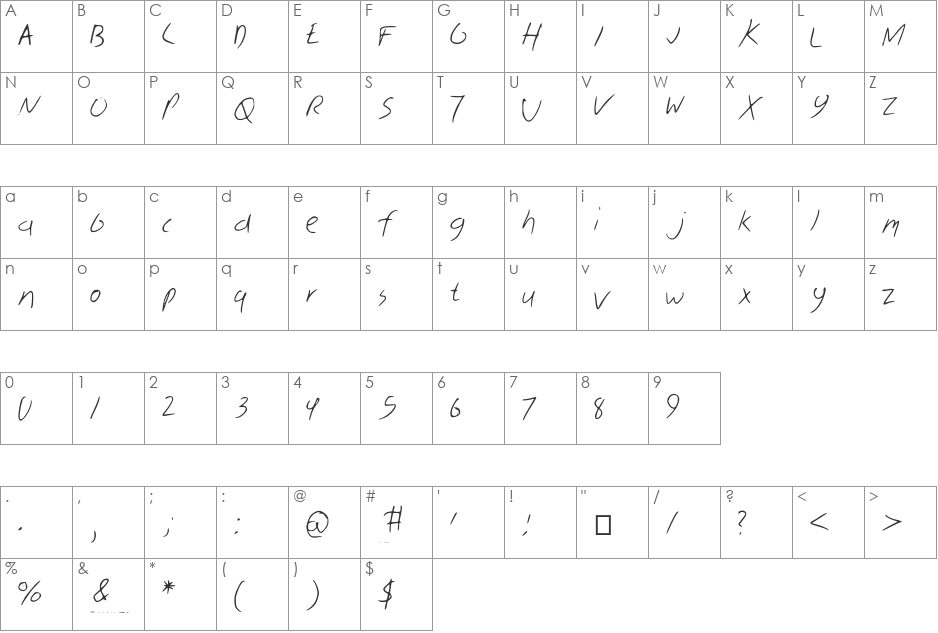 Skribal font character map preview