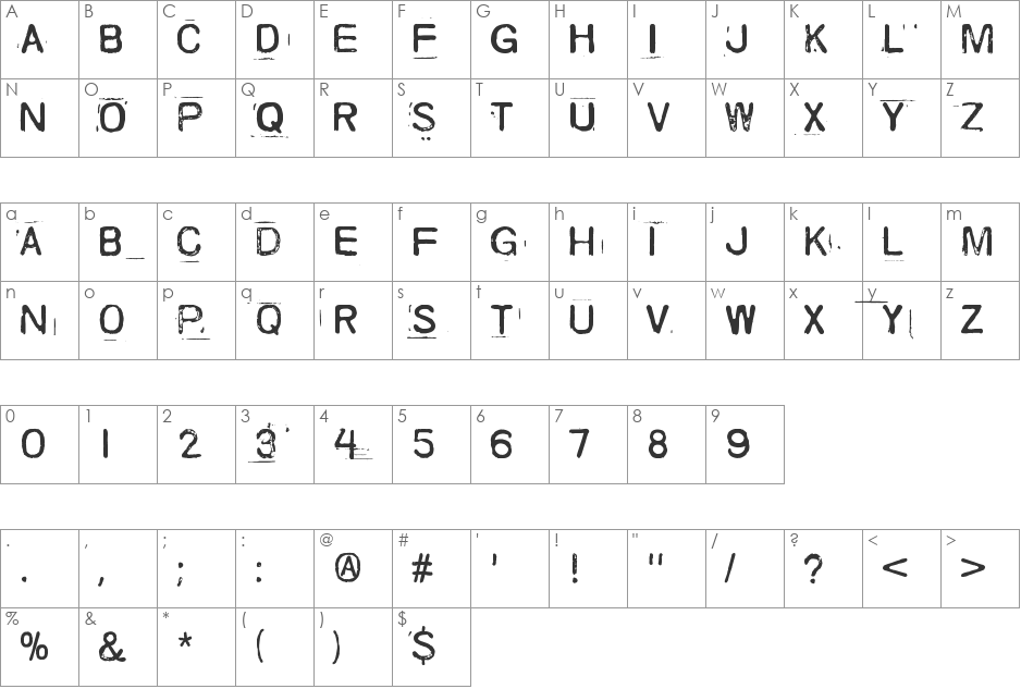 Skriik! Electro-mechanical mach font character map preview