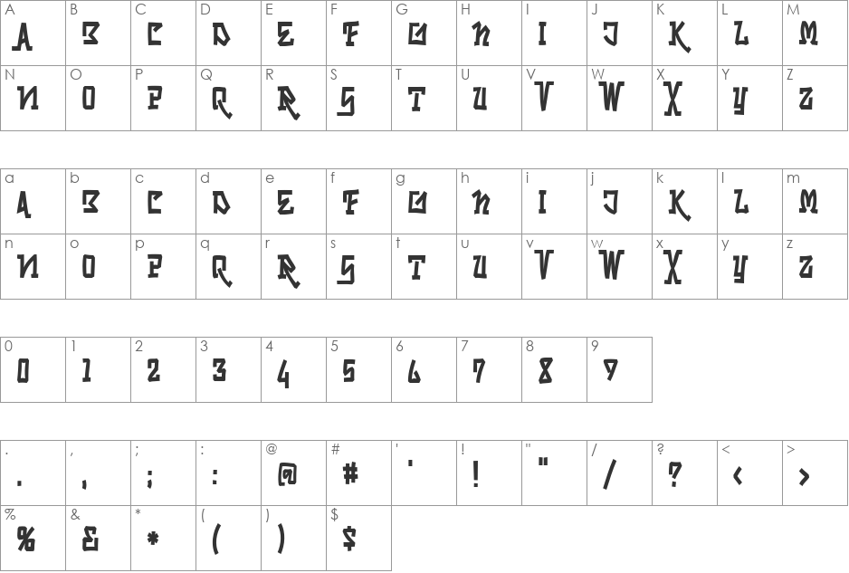 Skrybylrr font character map preview