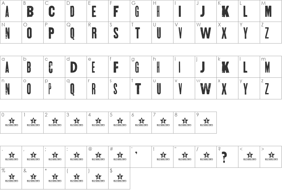 SKT AND DESTROY font character map preview