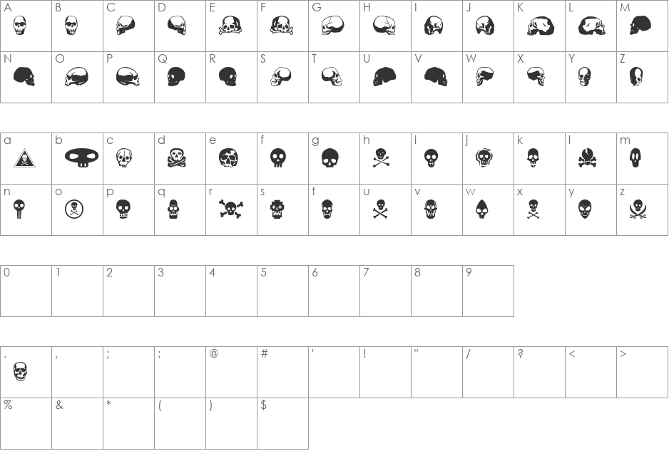 SkullBearerAOE font character map preview