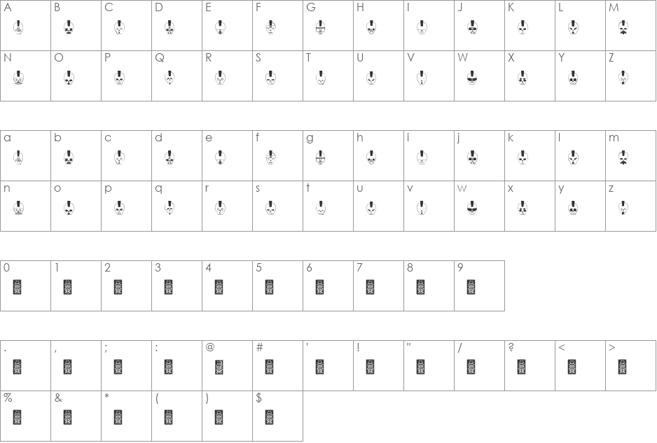 skulldco font character map preview