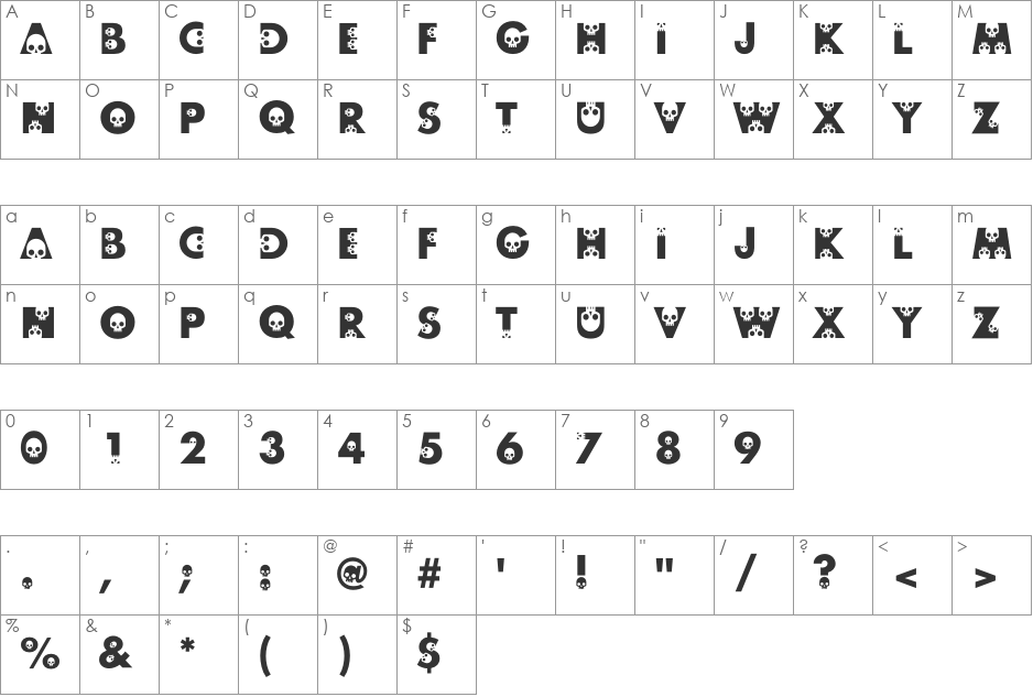skullphabet font character map preview
