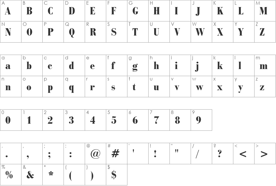 BauerBodni BlkCn BT font character map preview