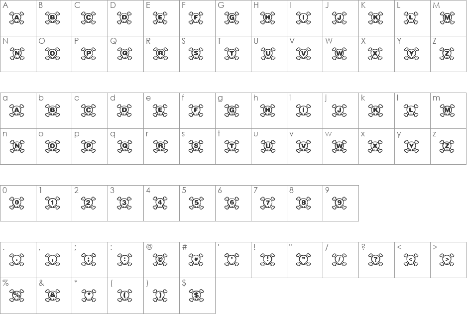 Skully font character map preview