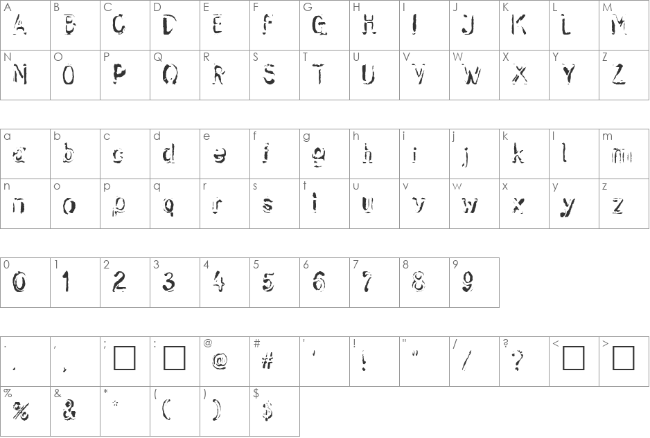 Skwieker font character map preview
