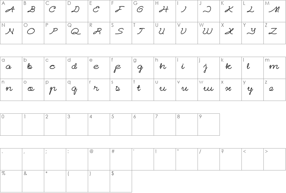 Sky liner font character map preview