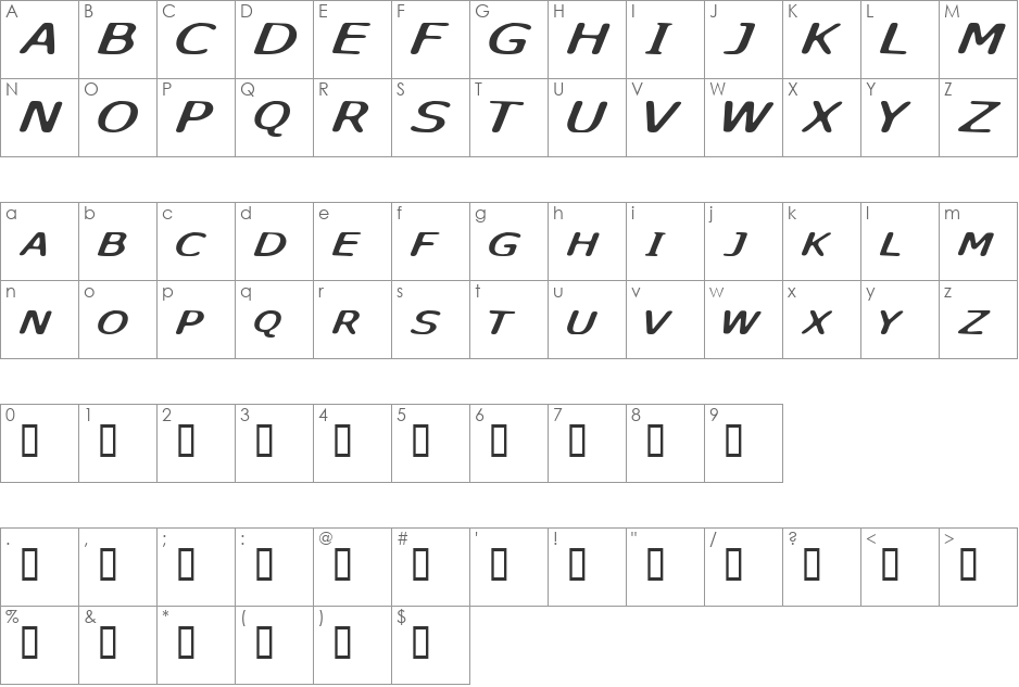 Sky Skunk font character map preview