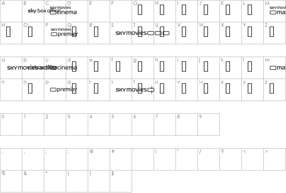 SKYfonttravel font character map preview