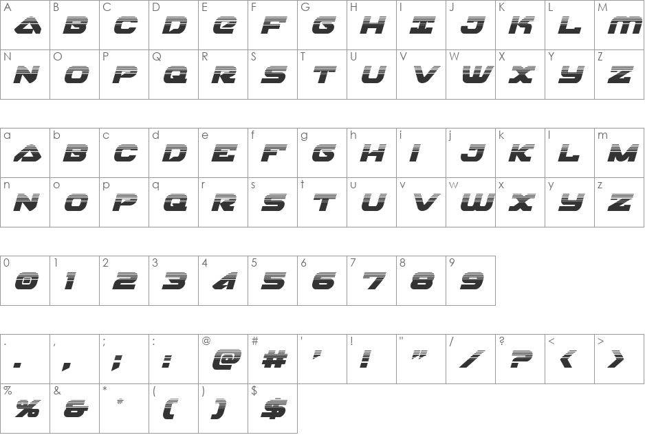Skyhawk Halftone Italic font character map preview