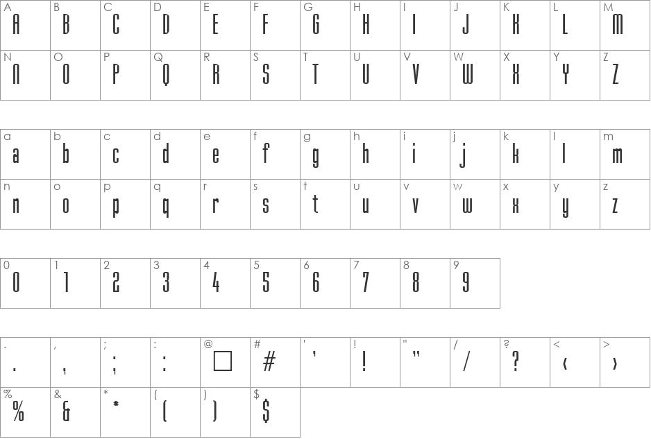 Skyline font character map preview