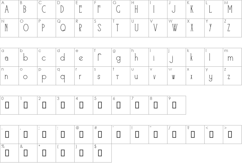 Skyliner font character map preview
