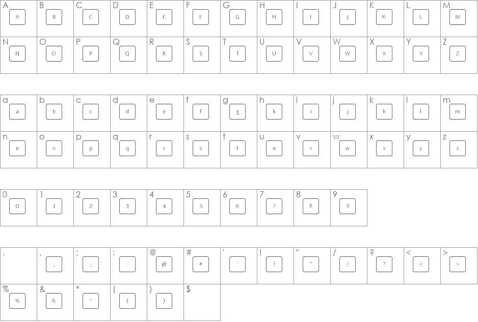 Skynet.Enterprise - Regular Keyboard font character map preview