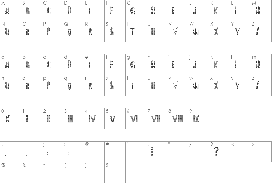 Skyscraper font character map preview