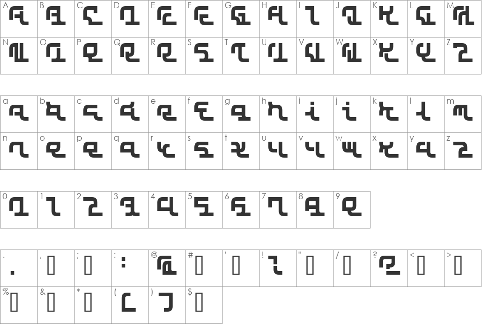 SKYSCRAPER font character map preview