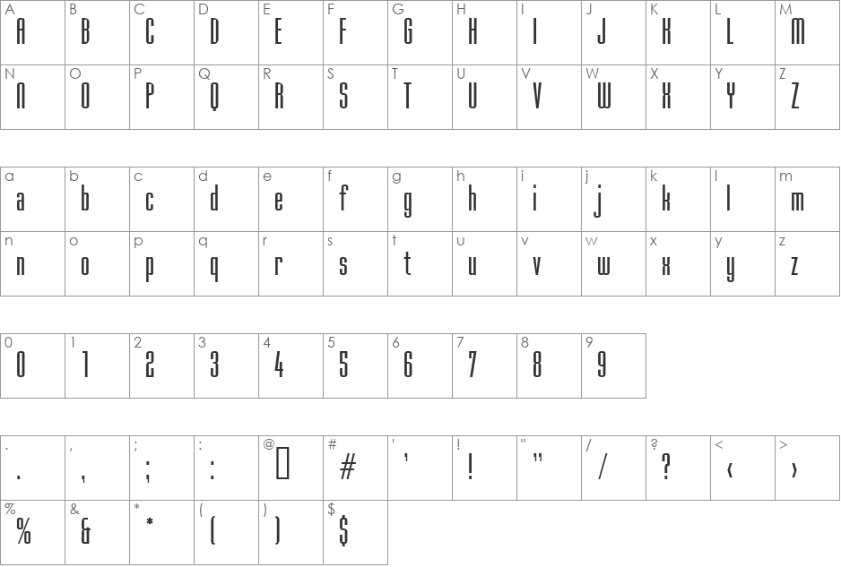 Skyscraper SF font character map preview