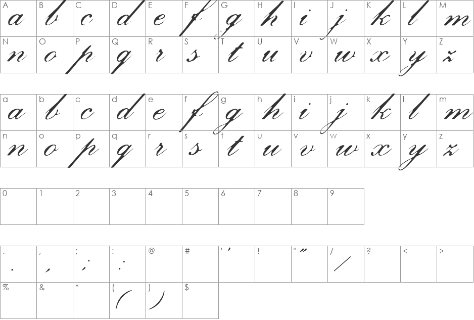 Skyskraper font character map preview
