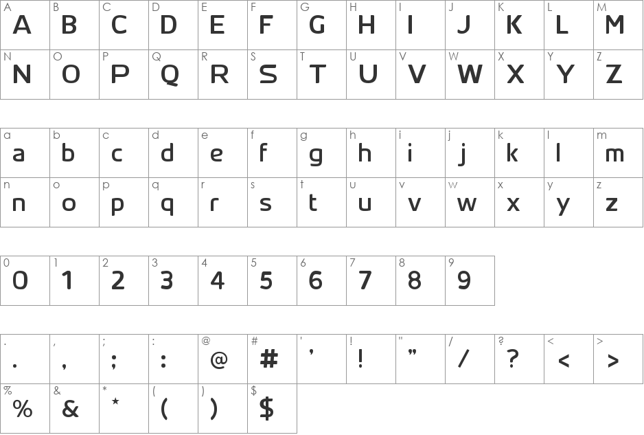 Skywerd font character map preview