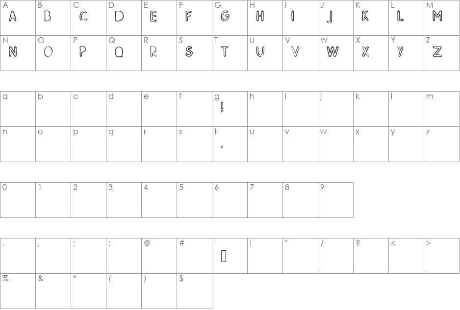 SK_MILDRED font character map preview