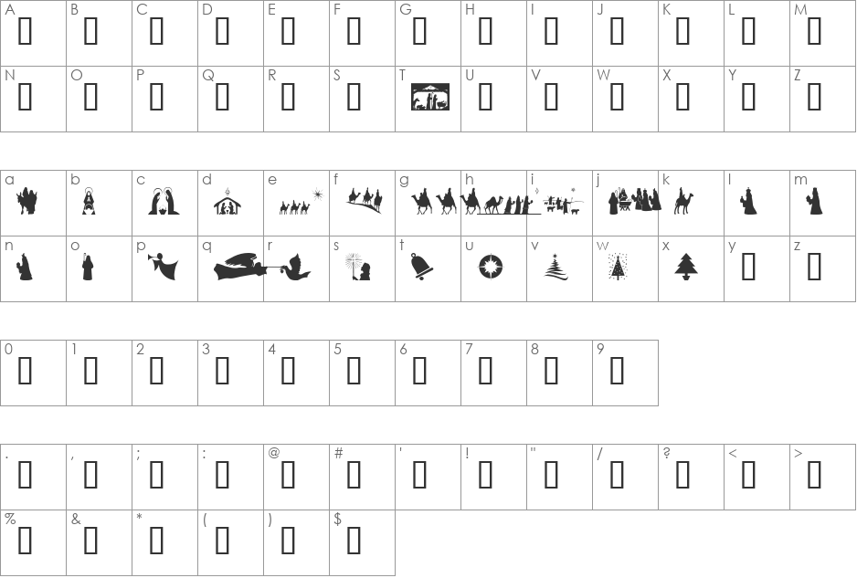 SL Christmas Silhouettes font character map preview
