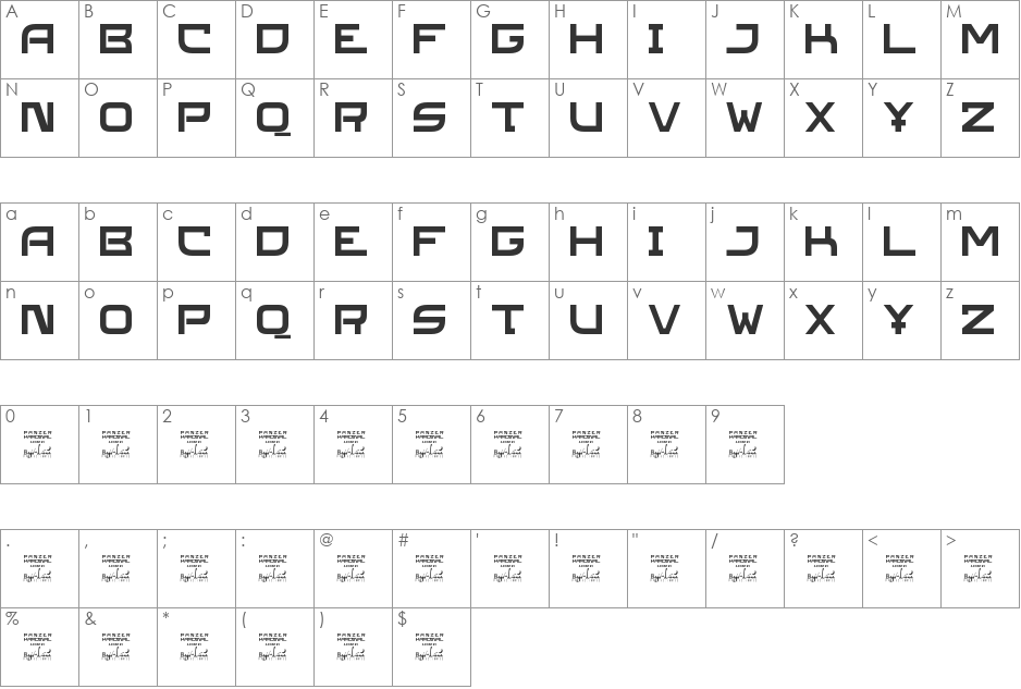 SL Panzerkardinal font character map preview