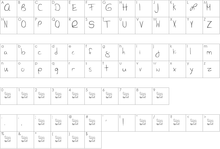 SL Runaway Girl font character map preview