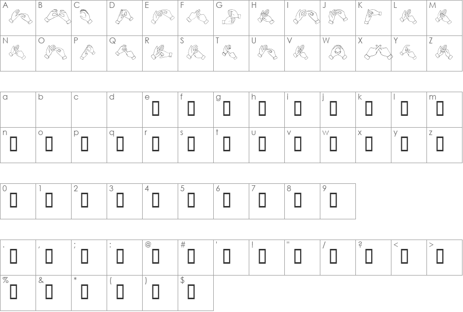 SL Sign Language font character map preview