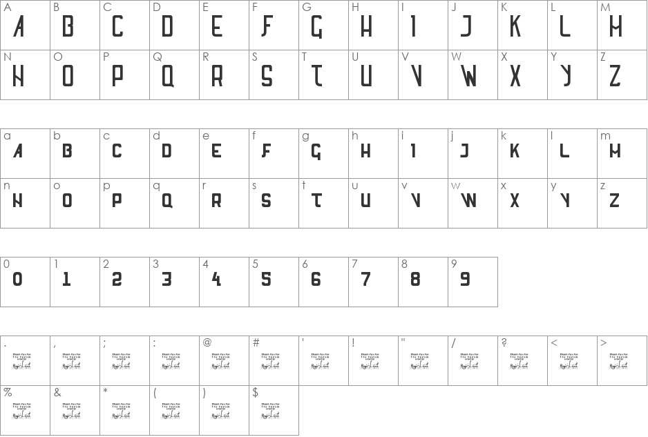 SL Thank You For The Venom font character map preview
