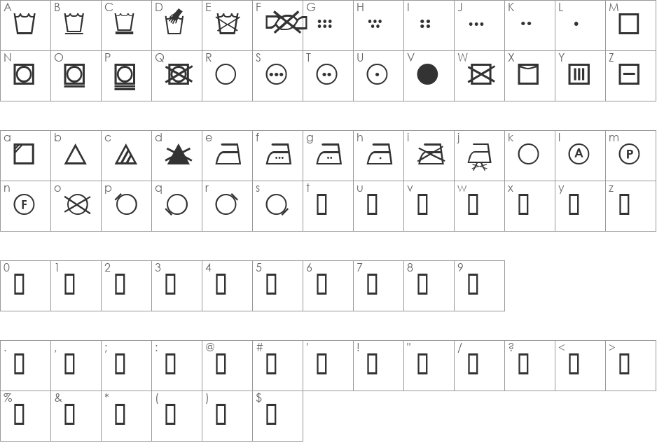 SL Wash font character map preview