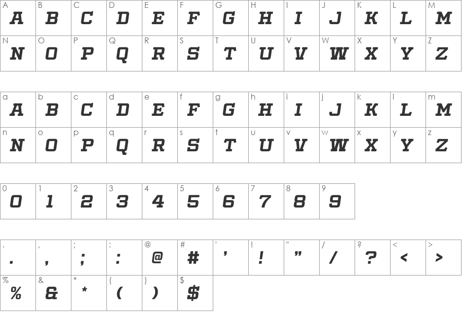 Slabby Prices font character map preview