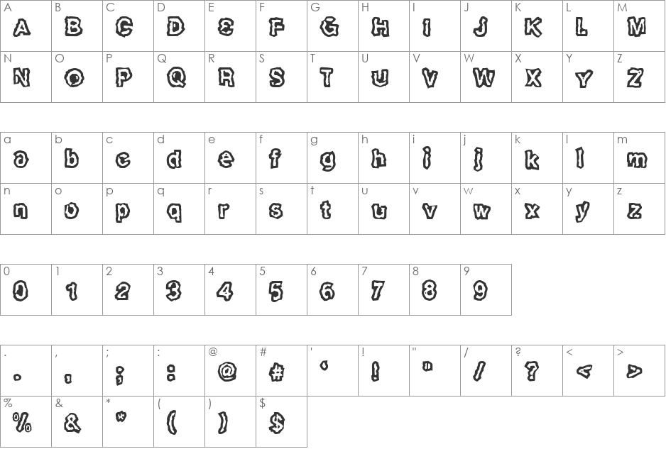 SlackhappyOutline font character map preview