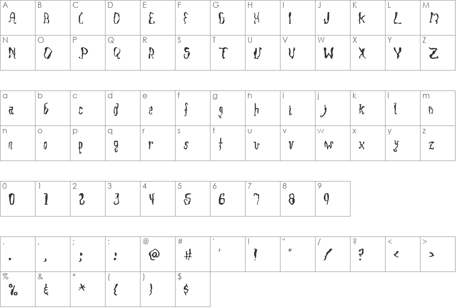 SlackScript font character map preview