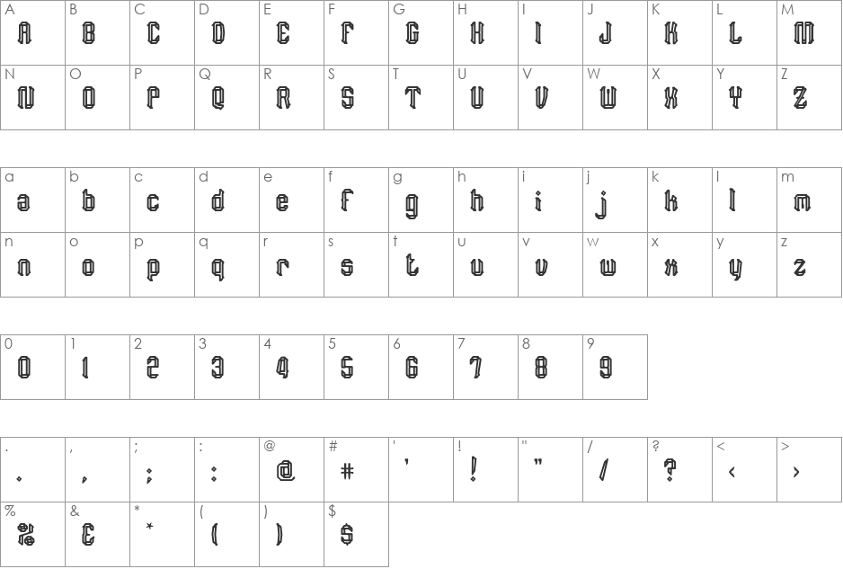 Slag font character map preview