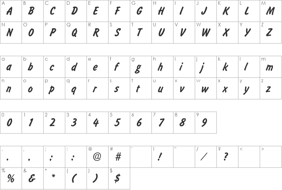 Slager font character map preview