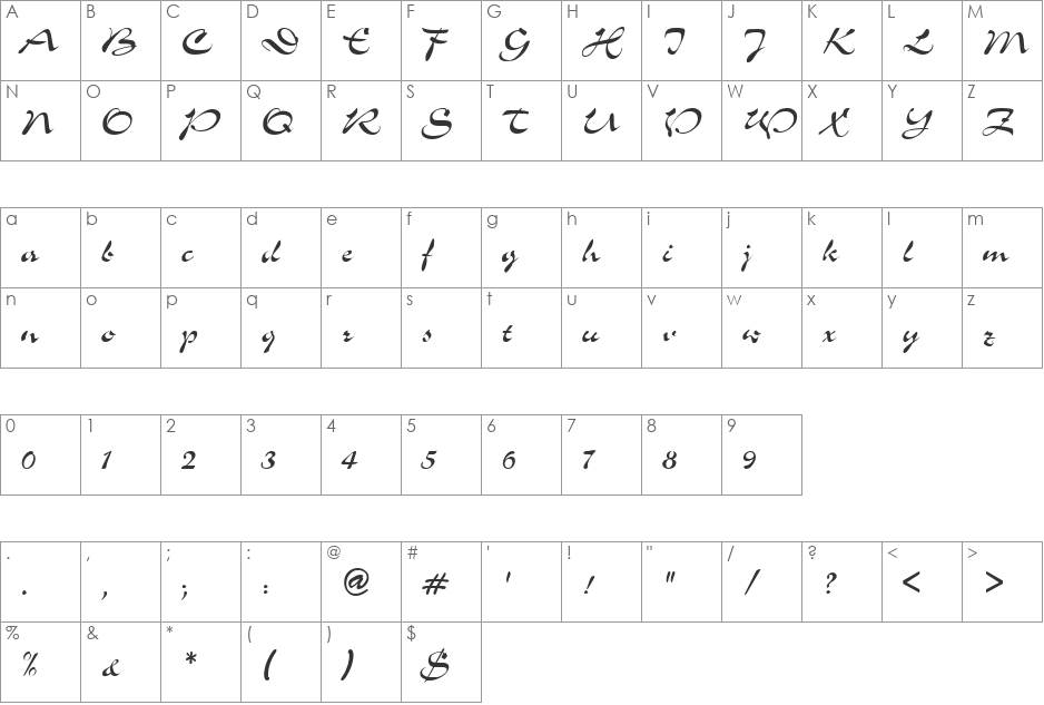 Slalom font character map preview