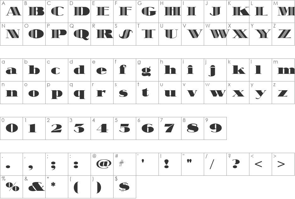 SlamBang Theater NF font character map preview