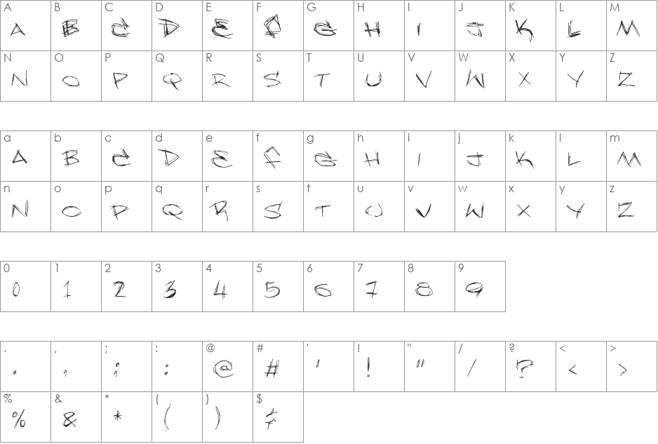 Slammer tag font character map preview