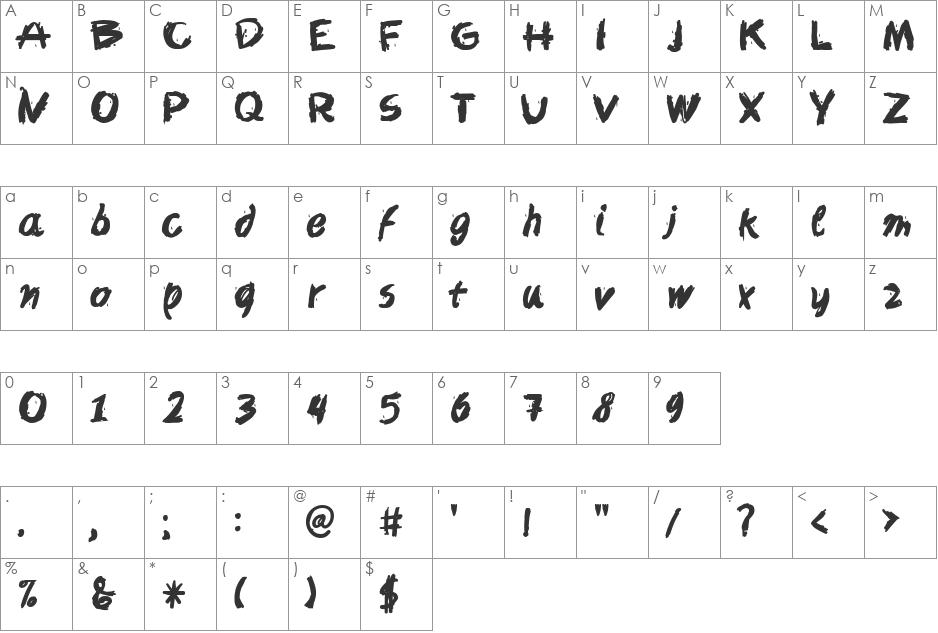 Slang font character map preview