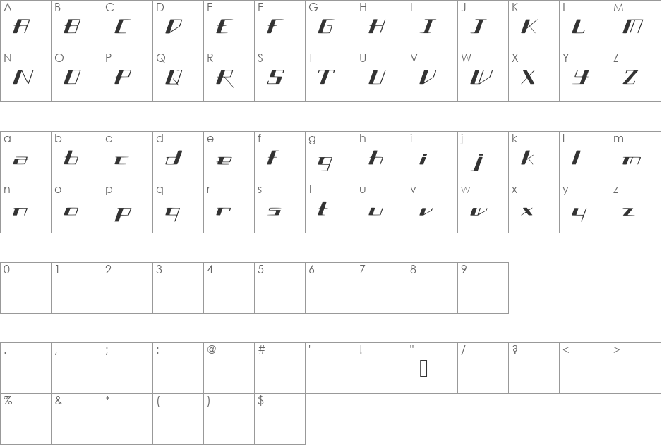 SlantGeo font character map preview