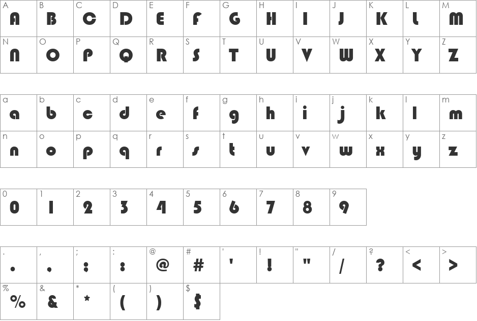 Bauhaus 93 font character map preview