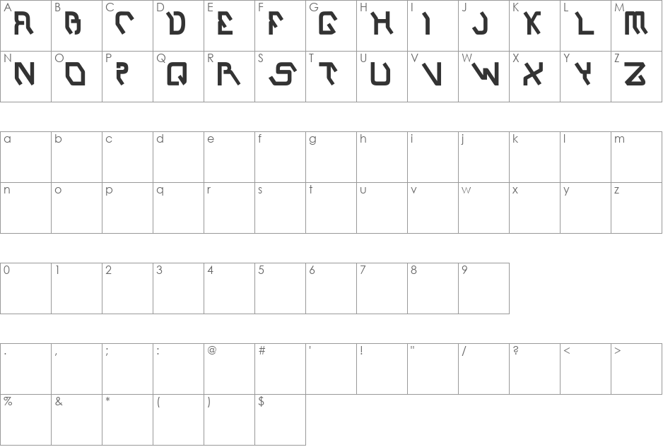 Slantica font character map preview