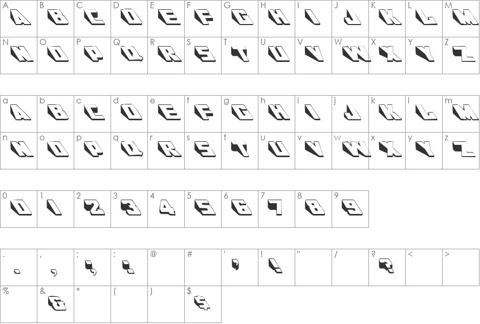 Slants font character map preview