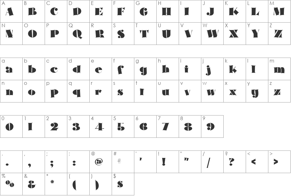 Slapdash Deco NF font character map preview