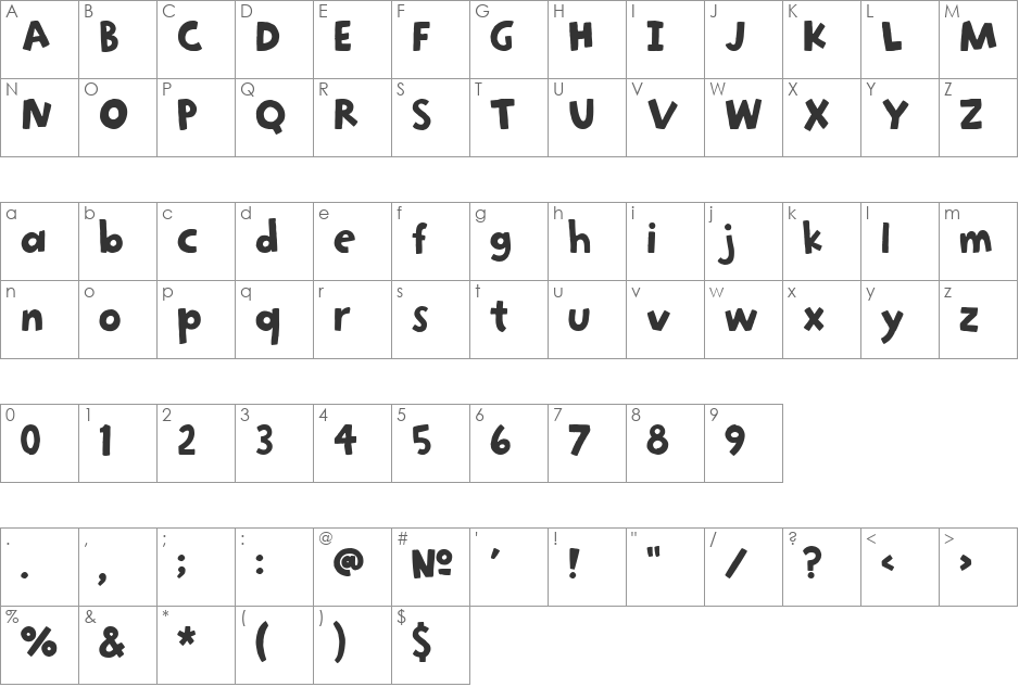 Slappy font character map preview